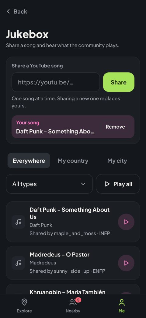 The Jukebox: songs shared by members, with Play all
